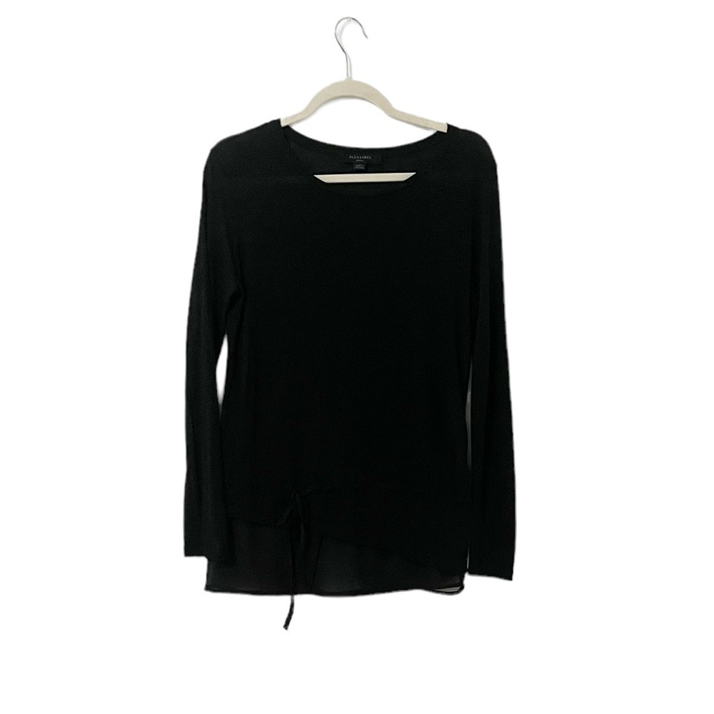 Allsaints Black Lightweight Layered Look Cinch Tie Waist Sweater Size S